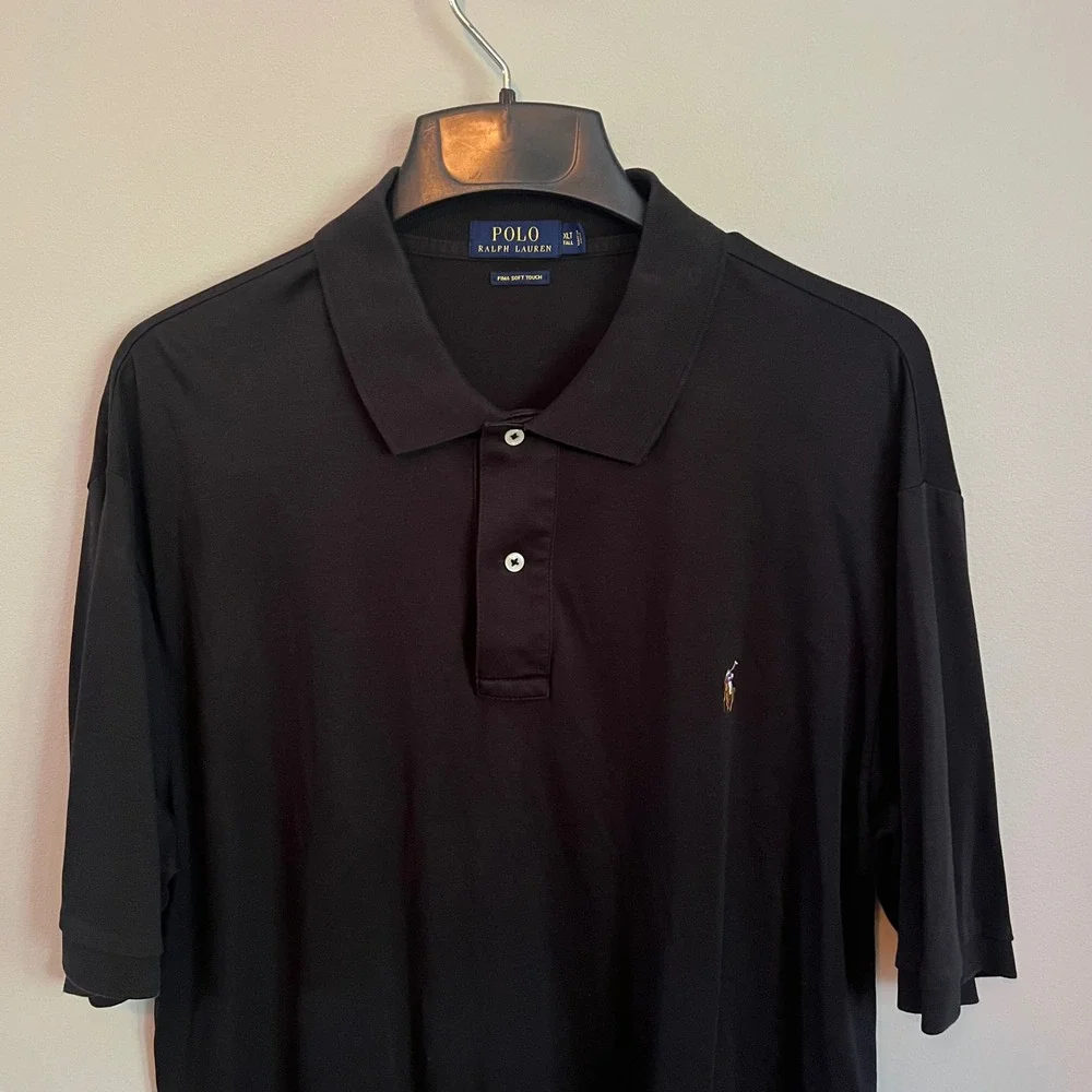 Polo Ralph Lauren Men XLT Tall Black Pima Soft Short Sleeve Polo Flesh Pony